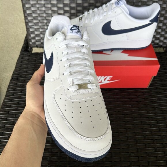 NIKE AIR FORCE 1 '07 WHITE MIDNIGHT NAVY Size 15 - Picture 2 of 6